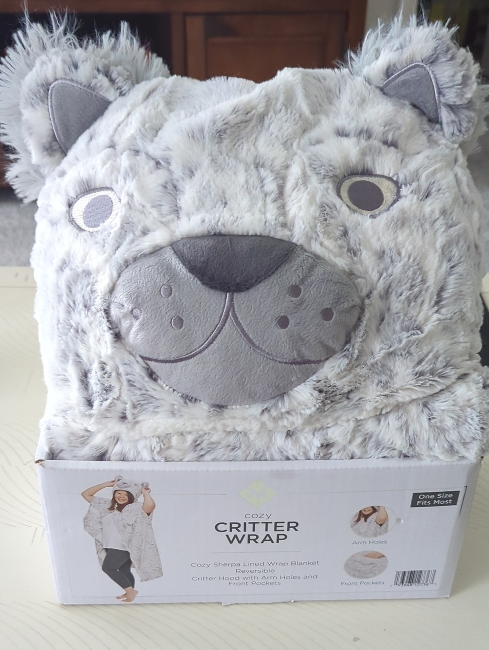 Cozy Critter Wrap Plush Blanket Hoodie - Gray